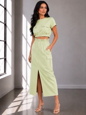 479. Pistachio Breeze Cargo Skirt Set